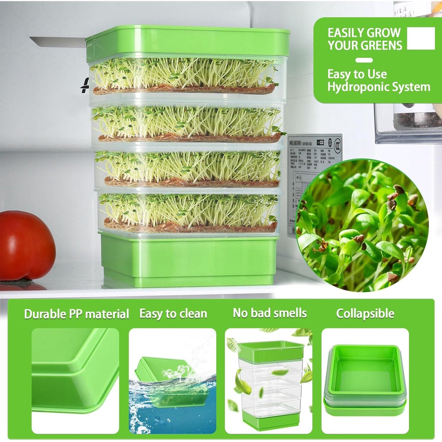 MUSICOZY 4 Layers Seed Sprouting Tray Kit with Drain Holes and Drain Tray  Upgrade Stackable Microgreens Fresh Organic Bean Seed Sprouter Tray Ripple Soil-Free Sprouter Tray for Beans Alfalfa Seeds