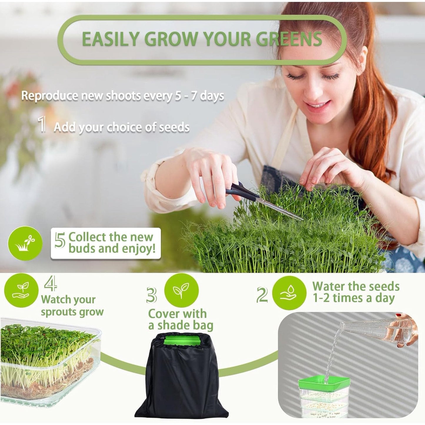 MUSICOZY 4 Layers Seed Sprouting Tray Kit with Drain Holes and Drain Tray  Upgrade Stackable Microgreens Fresh Organic Bean Seed Sprouter Tray Ripple Soil-Free Sprouter Tray for Beans Alfalfa Seeds