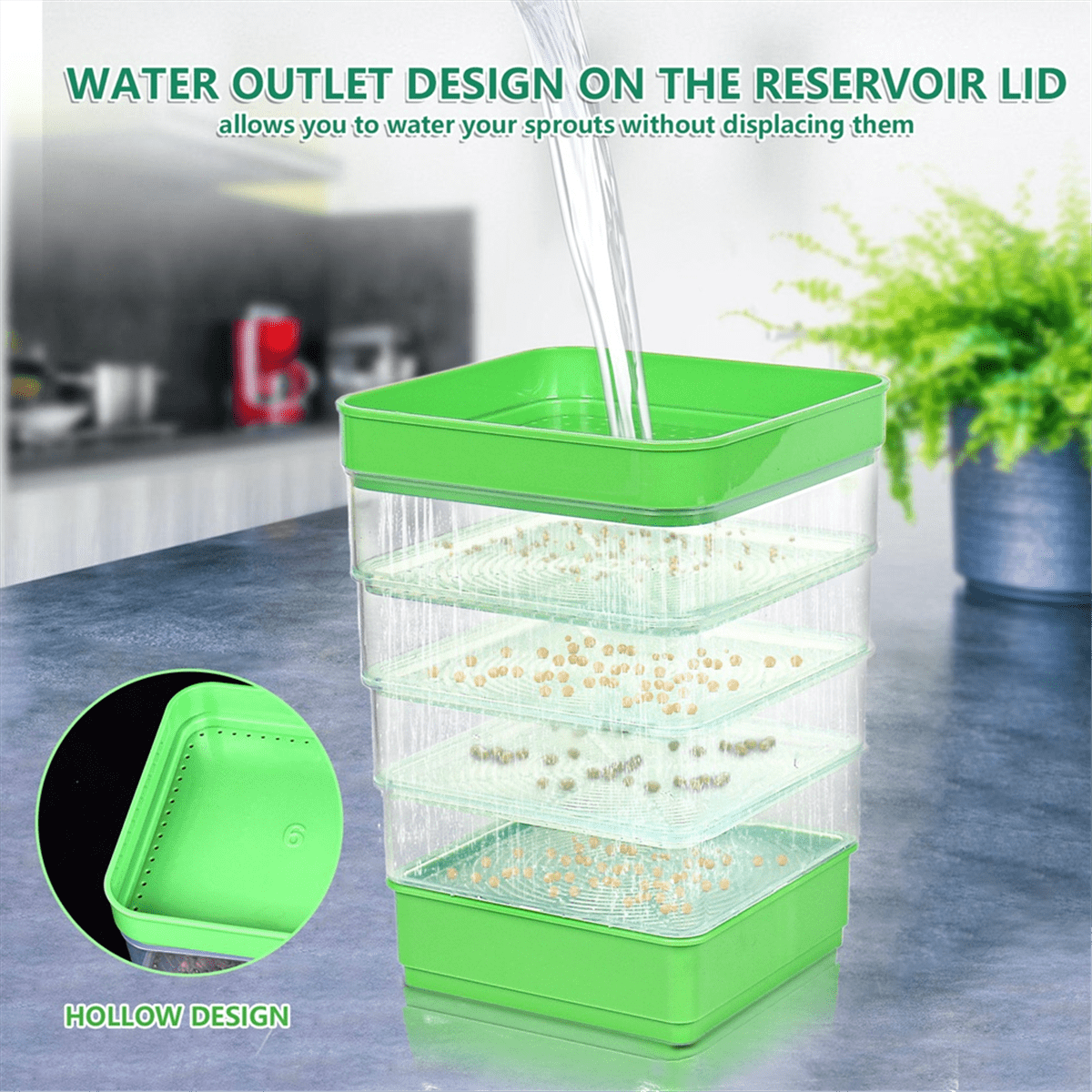MUSICOZY 4 Layers Seed Sprouting Tray Kit with Drain Holes and Drain Tray  Upgrade Stackable Microgreens Fresh Organic Bean Seed Sprouter Tray Ripple Soil-Free Sprouter Tray for Beans Alfalfa Seeds