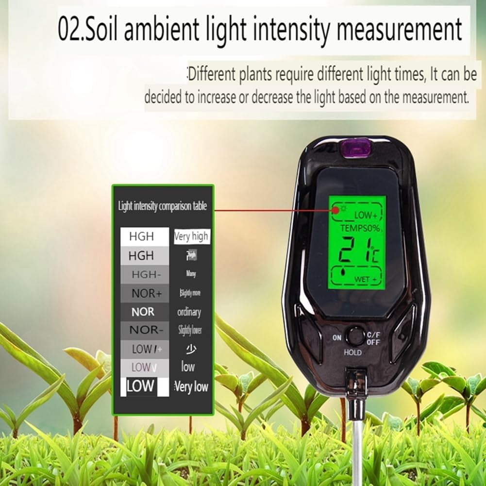MUSICOZY Soil Tester Moisture Soil Test Kit Light PH Temperature Humidity 5 in 1 Tester Plants Crops Flowers Vegetable Soil Detector