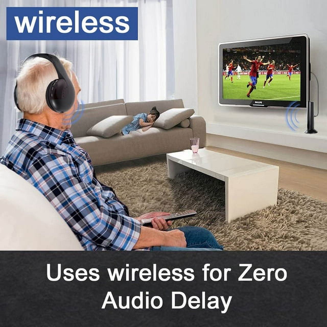 Wireless Headphones for TV Watching 5-in-1 Wireless Headphones Headset Hi-Fi over-on Ear TV Headphones Wireless for Watching Home TV Game Computer Television