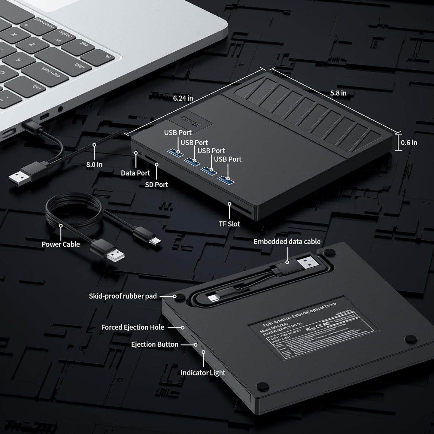 Foreyou External CD/DVD Drive for Laptop  7 in 1 USB Ultra-Slim Portable CD/DVD Player Burner