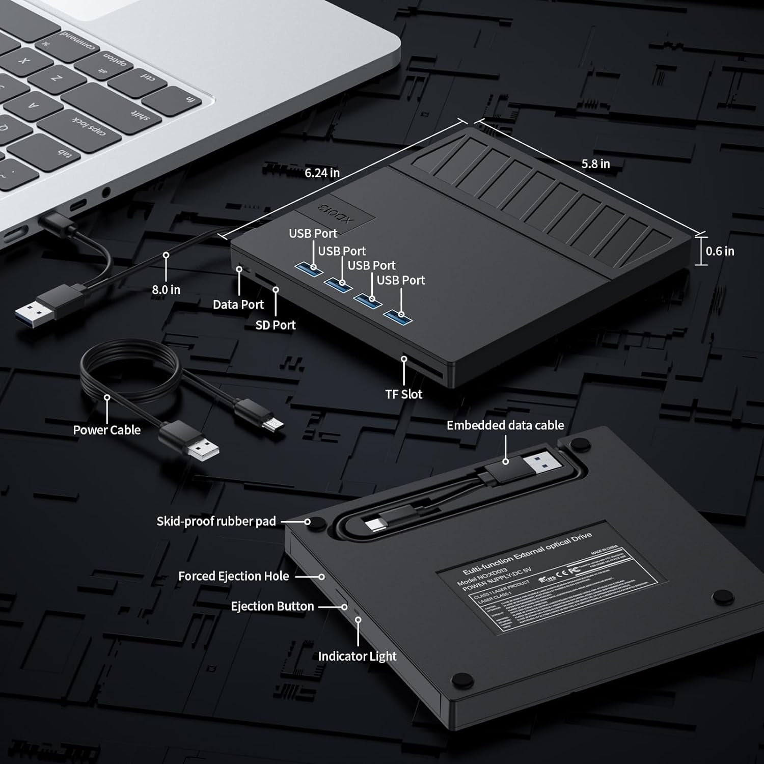 Foreyou External CD/DVD Drive for Laptop  7 in 1 USB Ultra-Slim Portable CD/DVD Player Burner