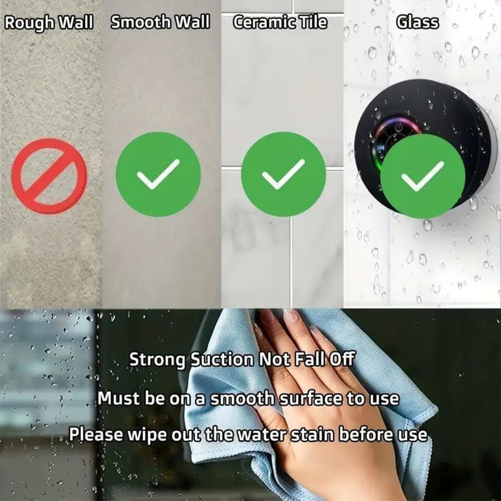 Portable Mini Bluetooth Speaker Waterproof Bathroom Audio Wireless Shower Speakers RGB Light Bluetooth Suction Cup Speaker Enhanced Bass and High Definition Sound