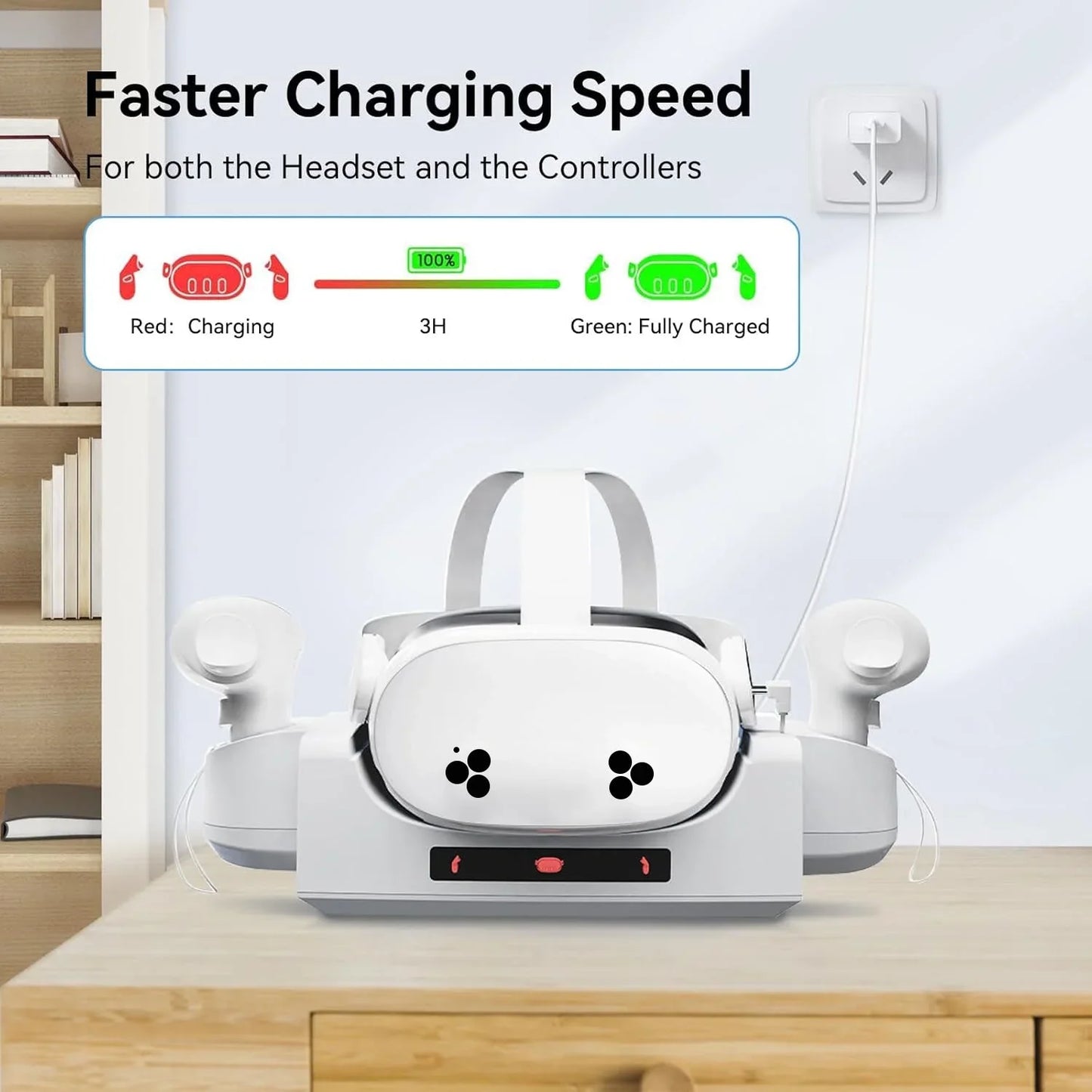 RGB Charging Dock for Oculus Quest 3/3S Charging Stand for Meta Quest 3S Controller and Headset with 2 Rechergeable Batteries Battery Cover|Wall Mount Charging Dock Station for Quest 3S Dual-use