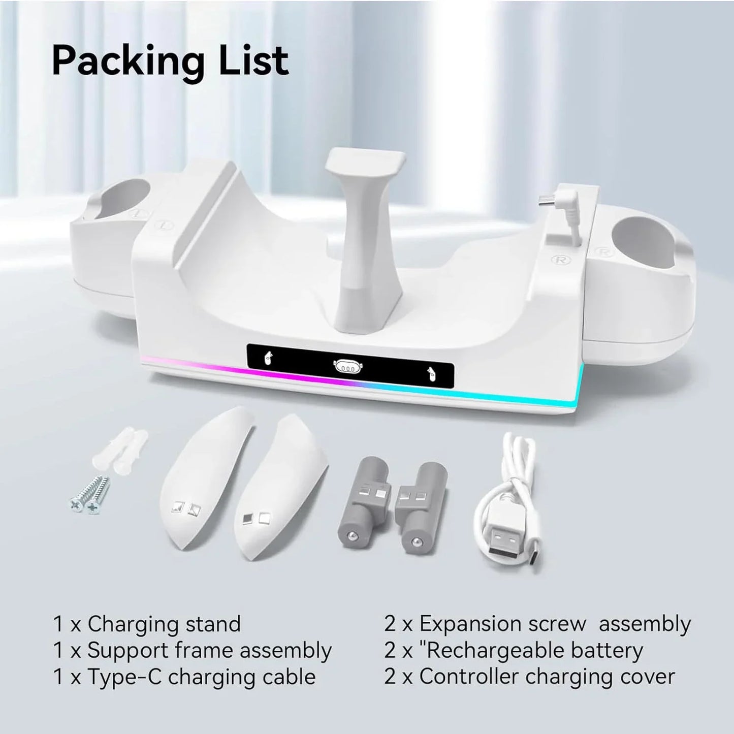 RGB Charging Dock for Oculus Quest 3/3S Charging Stand for Meta Quest 3S Controller and Headset with 2 Rechergeable Batteries Battery Cover|Wall Mount Charging Dock Station for Quest 3S Dual-use