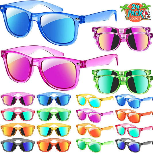 Prociv 24 Pack Kids Sunglasses Bulk  Kids Sunglasses Party Favor  Neon Translucent Sunglasses with UV400 Protection  Boys Girls Age 3-8  Beach Pool Birthday Party Supplies