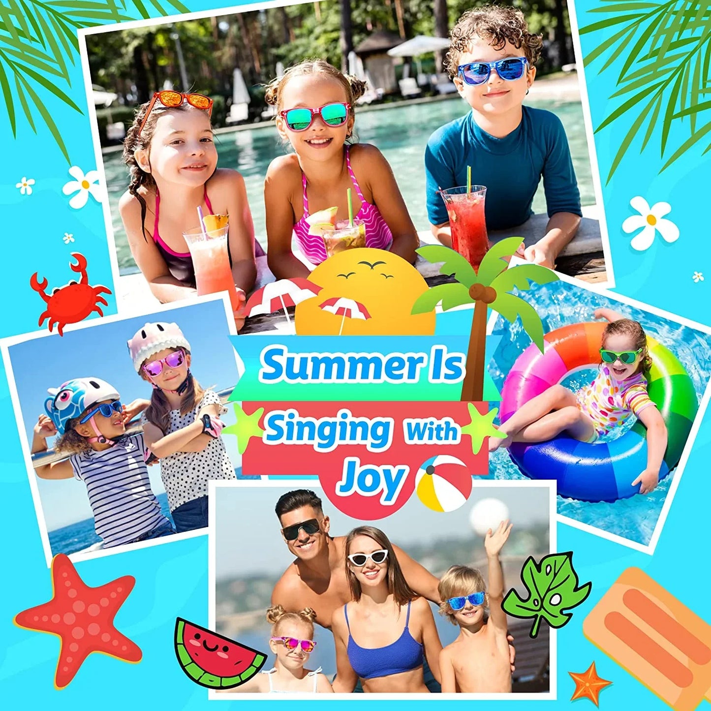 Prociv 24 Pack Kids Sunglasses Bulk  Kids Sunglasses Party Favor  Neon Translucent Sunglasses with UV400 Protection  Boys Girls Age 3-8  Beach Pool Birthday Party Supplies