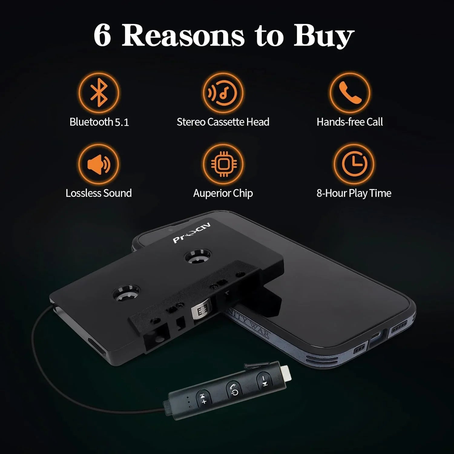 New Car Audio Bluetooth Wireless Cassette Receiver  Bluetooth 5.1 Car Audio Stereo Cassette Vehicle Tape Converter Cassette  Work While Charging Black