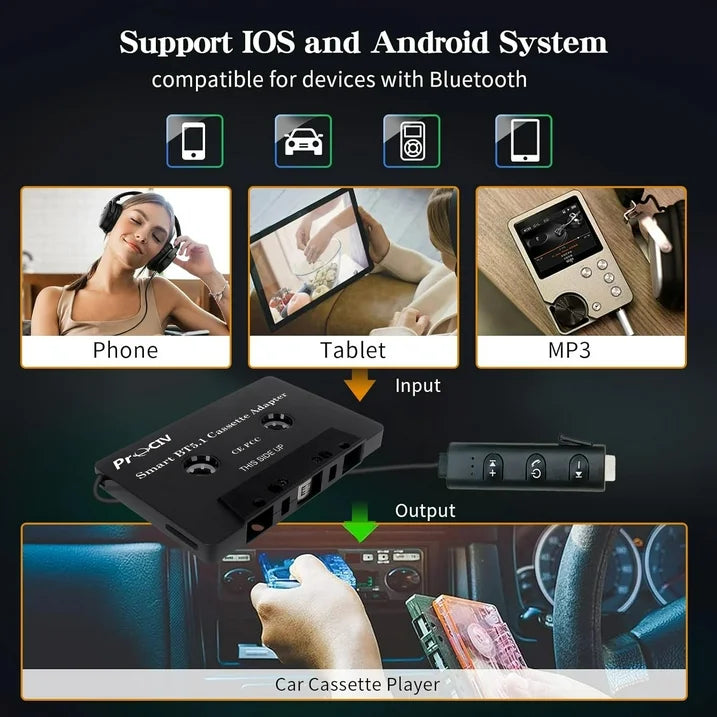 New Car Audio Bluetooth Wireless Cassette Receiver  Bluetooth 5.1 Car Audio Stereo Cassette Vehicle Tape Converter Cassette  Work While Charging Black