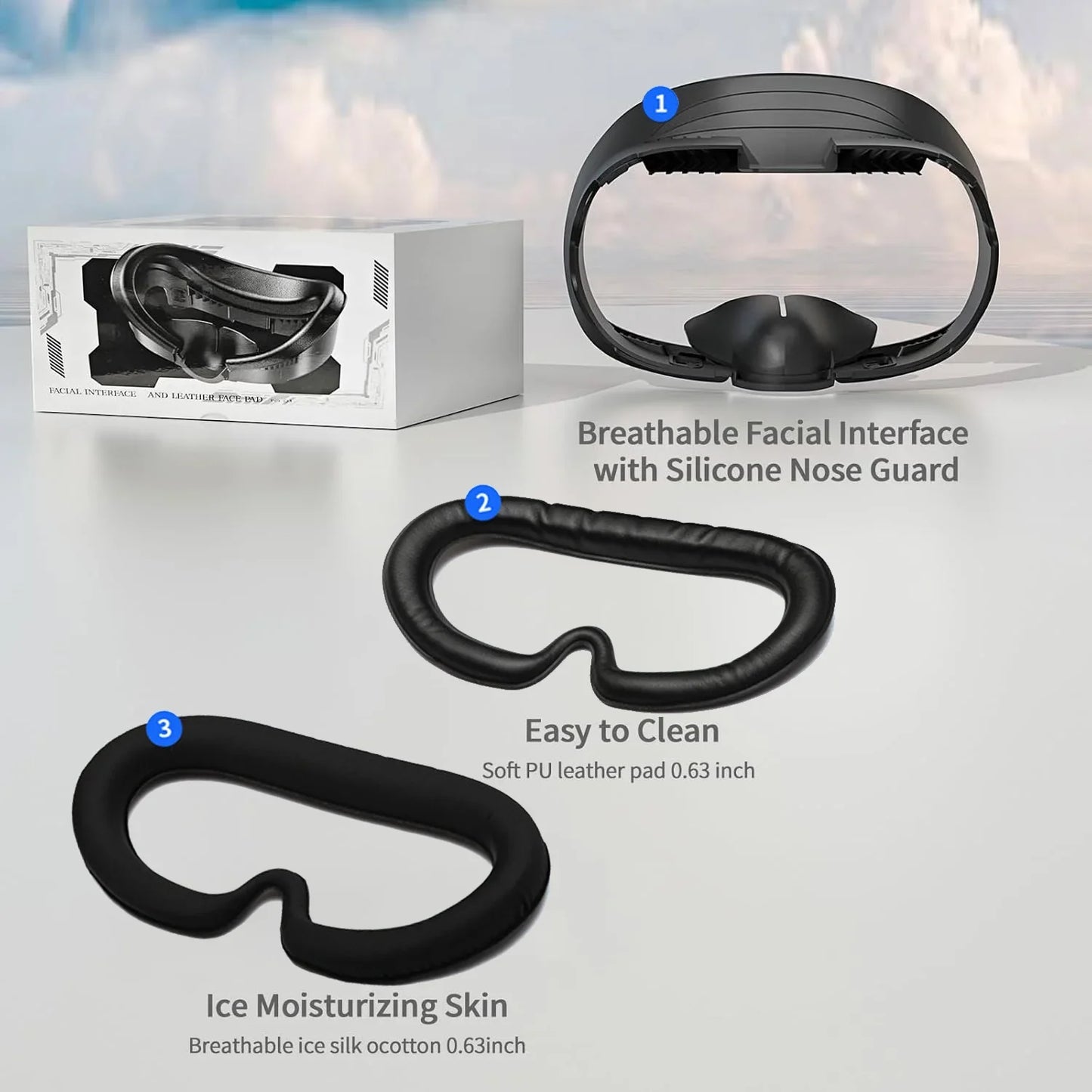 Facial Interface & Face Cover Pad for Meta Quest 3 - VR Accessories Compatible with Meta/Oculus Quest 3  One-Piece Anti-Light Leakage Soft Leather PU & Ice Sponge Face Cushion Pad for Quest 3