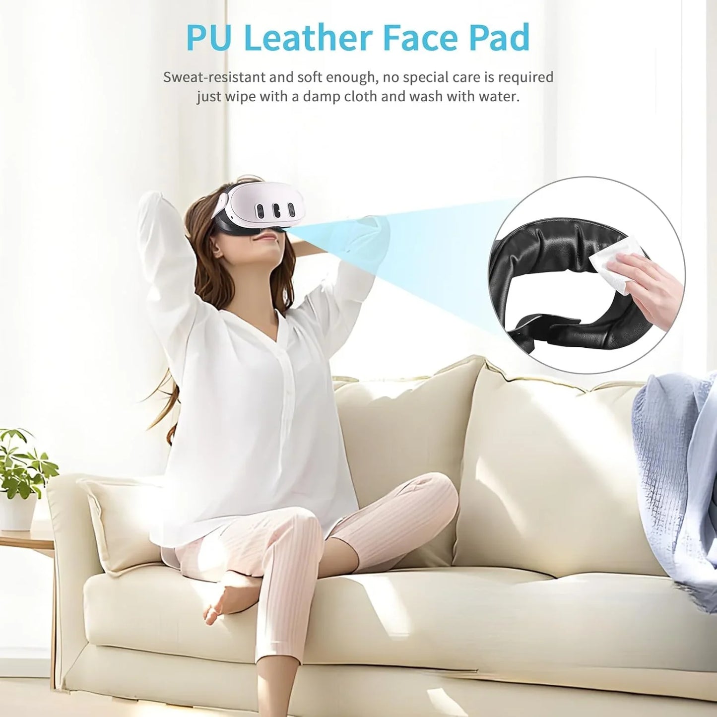 Facial Interface & Face Cover Pad for Meta Quest 3 - VR Accessories Compatible with Meta/Oculus Quest 3  One-Piece Anti-Light Leakage Soft Leather PU & Ice Sponge Face Cushion Pad for Quest 3