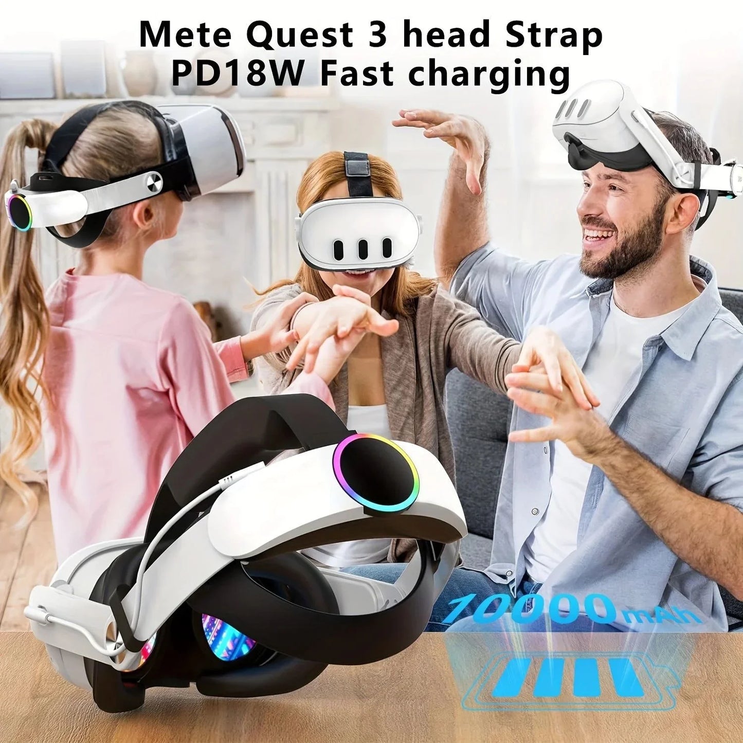 Battery Head Strap for Meta Quest 3/3S  10000mAh Charging Elite Strap Replacement for Enhanced Comfort and Play Time  Adjustable Elite Strap VR Accessories for Meta/Oculus Quest 3S