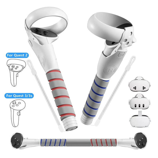 Controller Handle Attachments for Oculus Quest 3S/3/2 VR Accessories  Long Stick and Dual Handle Extension Grips Compatible with Meta Quest for Gorilla Tag Beat Saber Golf Club Baseball Multiple Game