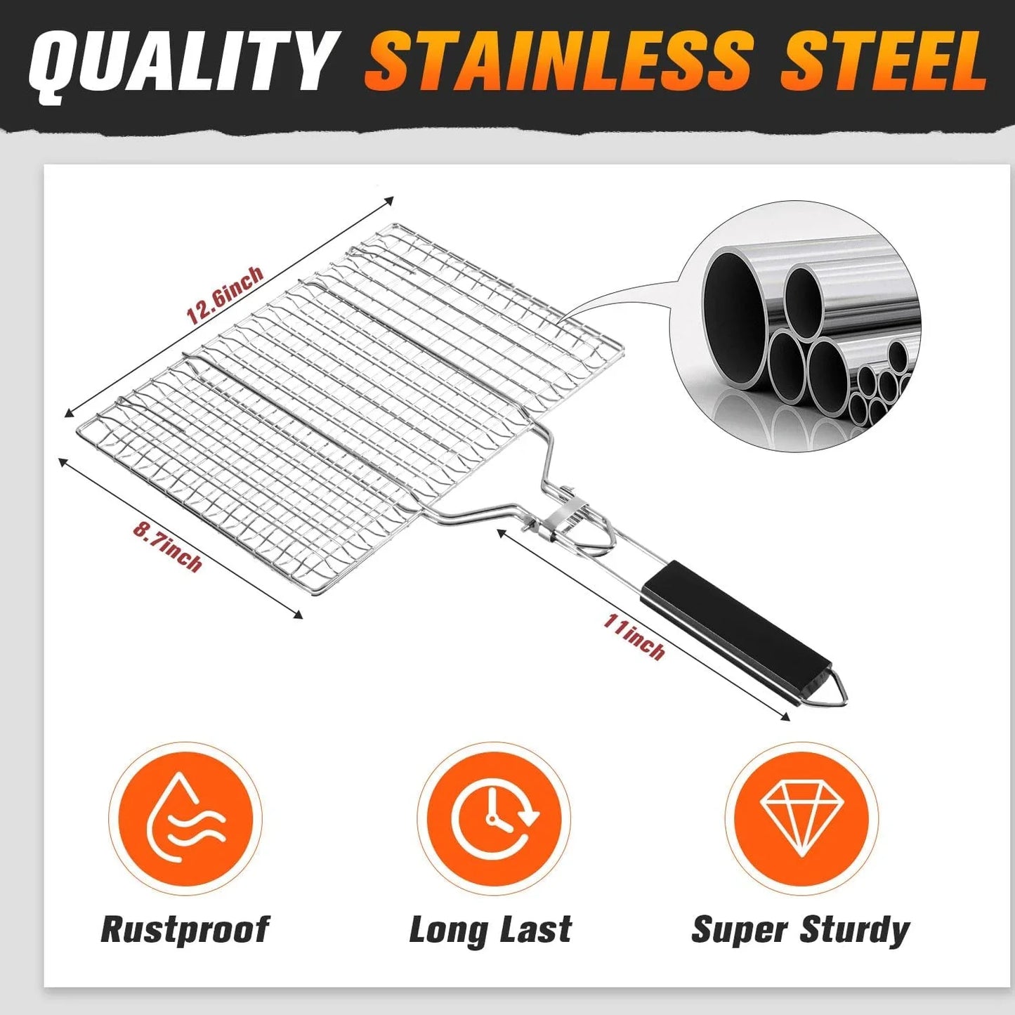 Grill Basket with Foldable Handle  BBQ Basket Grill Accessories Stainless Steel BBQ Grill Mesh BBQ Vegetable Slices Basket Grill Basket Camping Grill Suitable for Vegetable Fries Fish