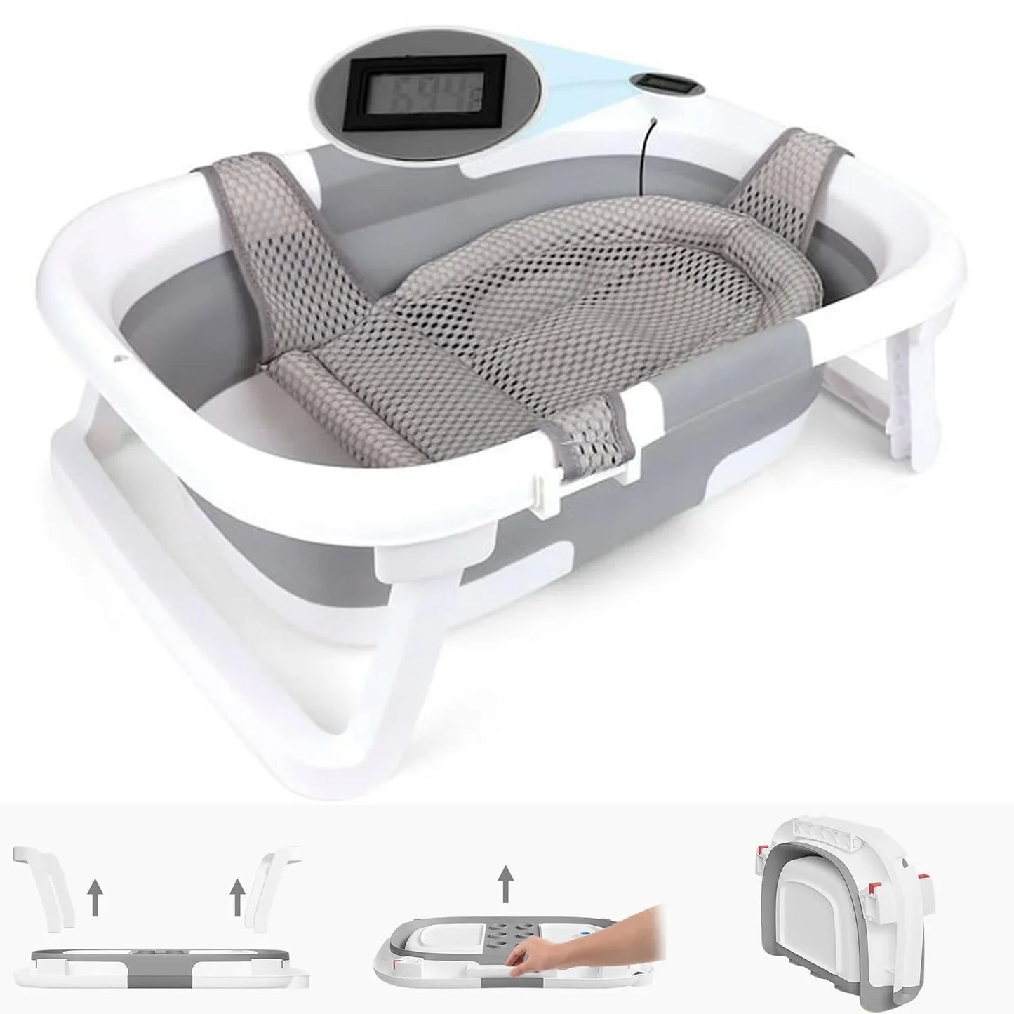 Foldable Baby Bathtub for Infants to Toddler Portable Travel Bathtub Multifunctional Bathtub with Drain Hole  Baby Bathtub for Newborn 0-36 Month Gray (with Net)