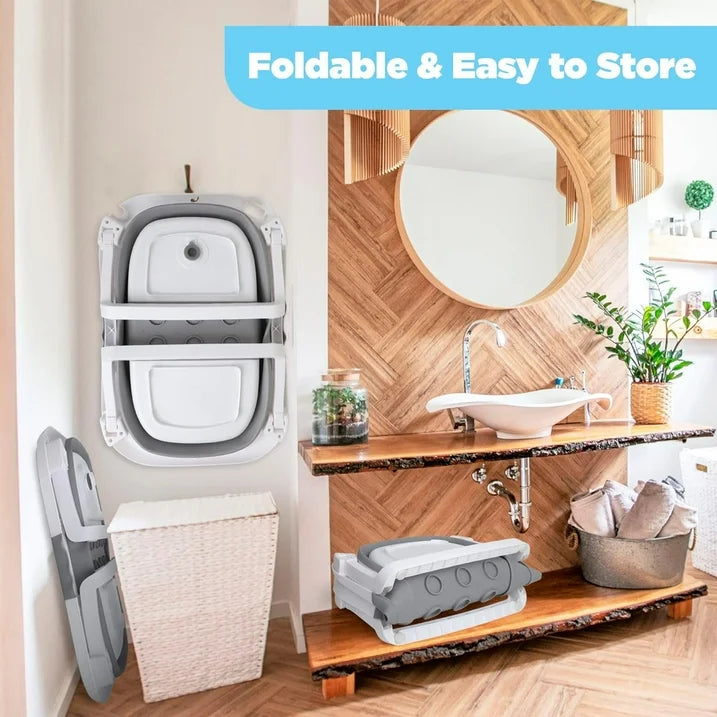 Foldable Baby Bathtub for Infants to Toddler Portable Travel Bathtub Multifunctional Bathtub with Drain Hole  Baby Bathtub for Newborn 0-36 Month Gray (with Net)