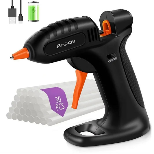 Cordless Hot Glue Gun  Fast Preheating Hot Glue Gun Kit with 30pcs Glue Sticks and Stand  USB Rechargeable Hot Melt Glue Gun Tools for Crafts  Arts  DIY and Festival Decorations Black