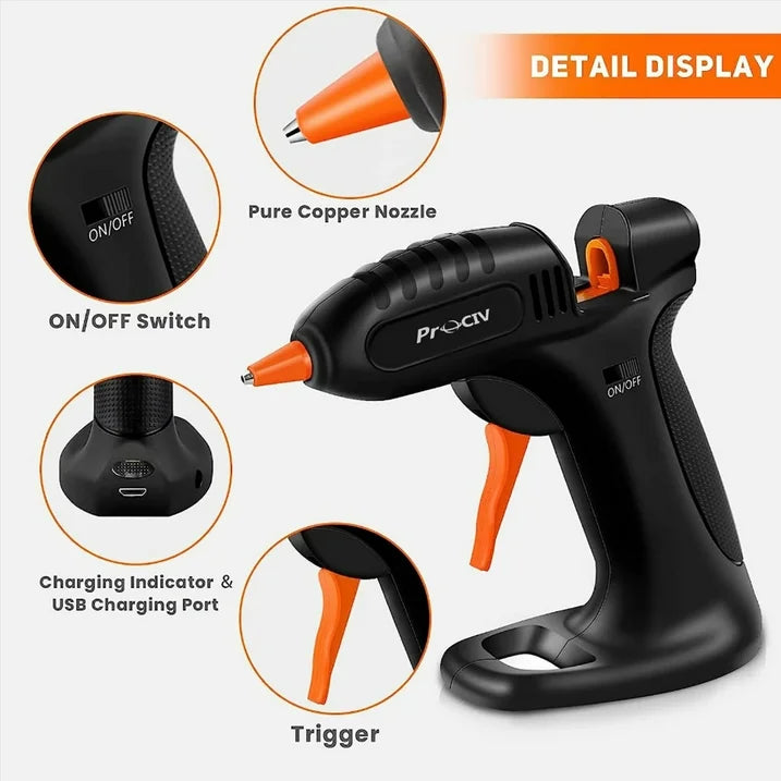 Cordless Hot Glue Gun  Fast Preheating Hot Glue Gun Kit with 30pcs Glue Sticks and Stand  USB Rechargeable Hot Melt Glue Gun Tools for Crafts  Arts  DIY and Festival Decorations Black