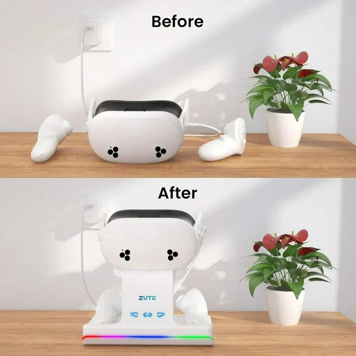 Charging Dock for Meta Quest 3S  VR Headset & Controllers Charging Stand with RGB LED Light  VR Accessories with 2 Rechargeable Batteries for Oculus Quest 3S  Fast Charging Station