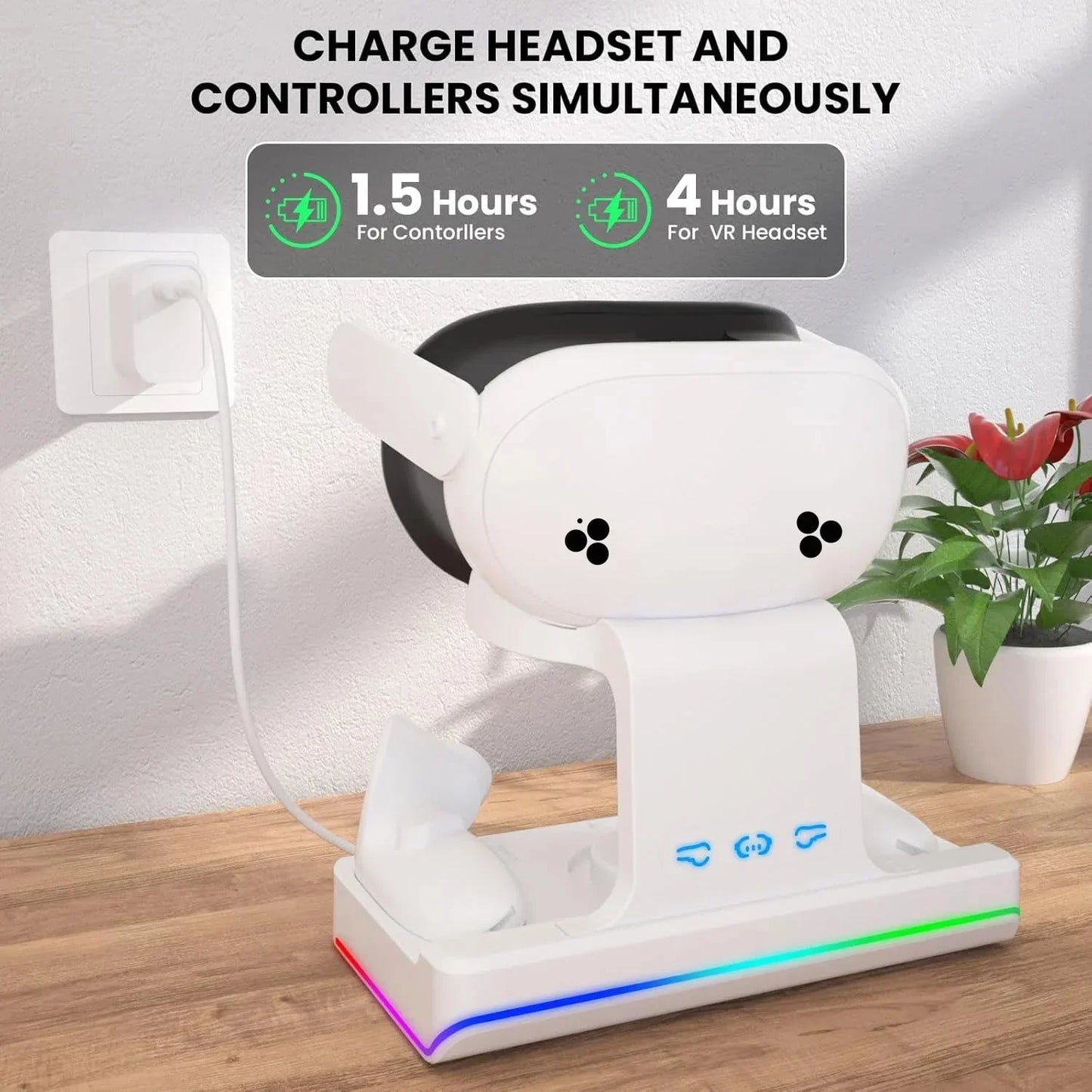 Charging Dock for Meta Quest 3S  VR Headset & Controllers Charging Stand with RGB LED Light  VR Accessories with 2 Rechargeable Batteries for Oculus Quest 3S  Fast Charging Station