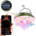 Solar Camping Lights & Lantern with Disco Light Ball, Rechargeable Hanging Tent Light, Music Sync Strobe RGB LED Camping Party Lights with 9 Light Modes & IPX4 Waterproof, Camping Essentials, Green