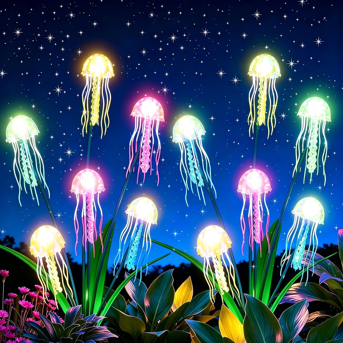 Solar Garden Lights Outdoor 2 Pack 12 LEDs Waterproof Solar Powered Jellyfish Lights Christmas Garden Decorative Lights for Outside Yard Pathway Lawn Warm White Decorations - Unique Gifts for Holiday