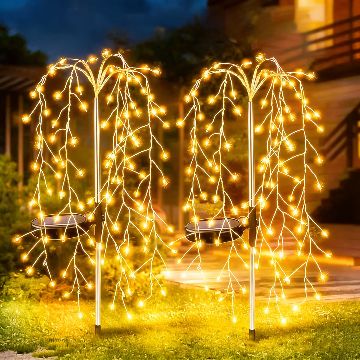 Solar Garden Warm Lights 240 LED Firework Lights Color Christmas Garden Light with Twinkling 2 Pack Fairy Swaying Landscape Light Outdoor Waterproof Path Light for Garden Yard Party Decoration Gifts