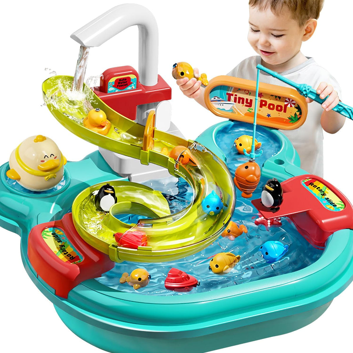 Toddler Toys Baby Toys Kid Toys Fishing Table and Dishwasher Toys Kids Kitchen Sink & Fishing Playset & Electric Dishwasher Toys Electric Water Table for Kid 3-12 Years Play Sink Fishing Toy Pool Set