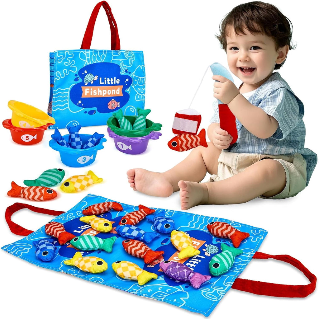 Toys for 1 Year Old Girl Boy Montessori Baby Toys 12-18 Months Cloth Fishing Game with Stacking Cups 1 Year Old Girl Boy Gifts Toddler Learning Toy 1 2 3 Year Old Baby Birthday Christmas Gifts