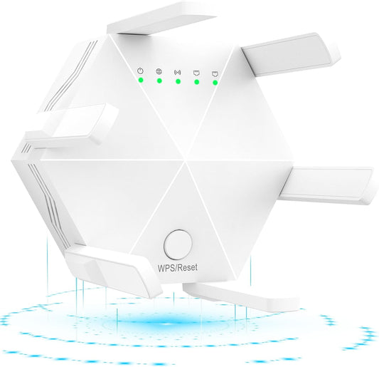 WiFi Amplifier WLAN Booster WLAN Repeater WiFi Range Extender 300Mbps(5999sq.ft) WiFi 2.4GHz Band WPS Wireless Signal Strong Penetrability with Ethernet Port 6 Antennas 360° Full Coverage