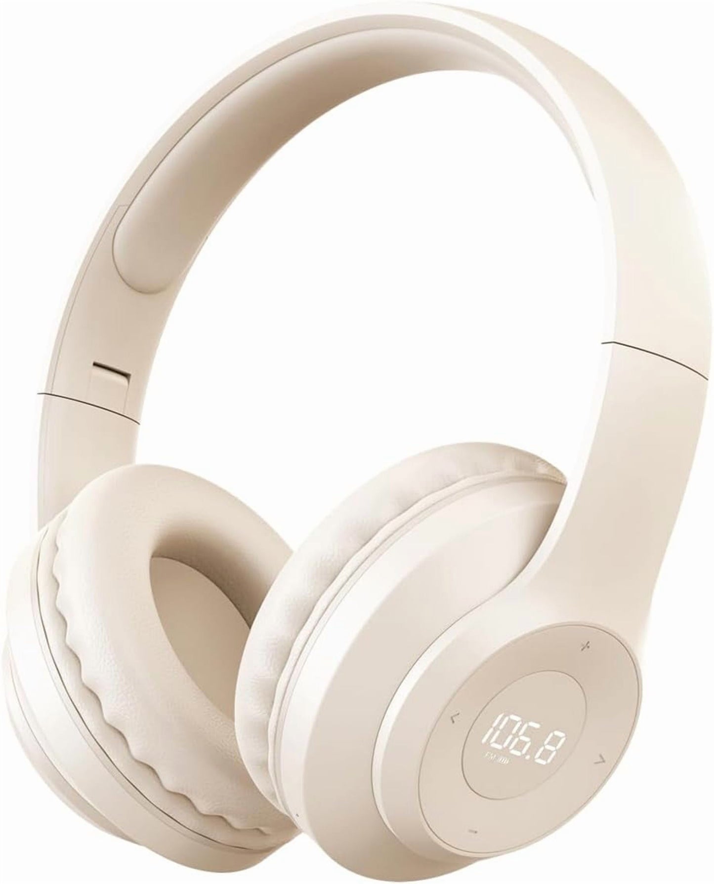 Wireless FM Radio Headphones with Bluetooth Built-in Microphone LED Display Rechargeable & Portable Headphones Soft Ear Muffs FM Headset Radio Receiver for Meeting Works Hiking Jogging