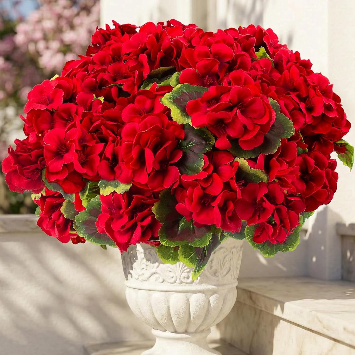 XEAZON Artificial Fake Flowers for Outdoors Decoration 6 Bundles Silk Geraniums Flower UV Resistant Look Real Faux Plants for Spring Summer Garden Porch Patio Window Box Balcony Planters Home Decor