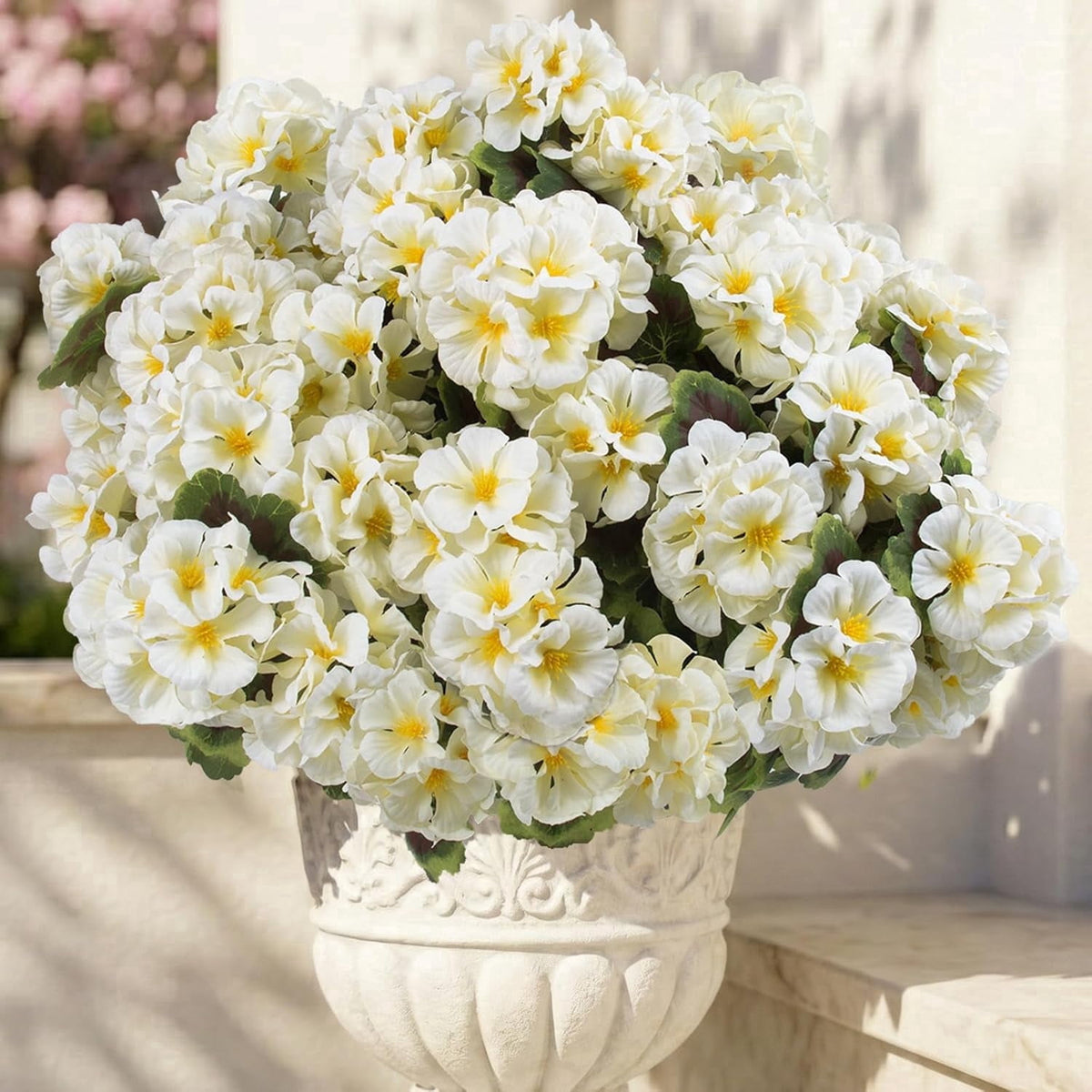XEAZON Artificial Fake Flowers for Outdoors Decoration 6 Bundles Silk Geraniums Flower UV Resistant Look Real Faux Plants for Spring Summer Garden Porch Patio Window Box Balcony Planters Home Decor