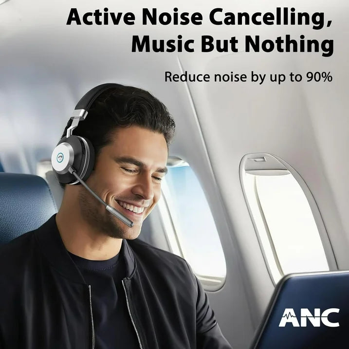 Bluetooth Headset with Microphone,Wireless Headphones with AI Noise Cancelling Mic and USB Dongle,45hrs talktime,On Ear Headphones with Mic Mute for Mac/Laptop/Zoom/Teams/Call Center/Office/Home
