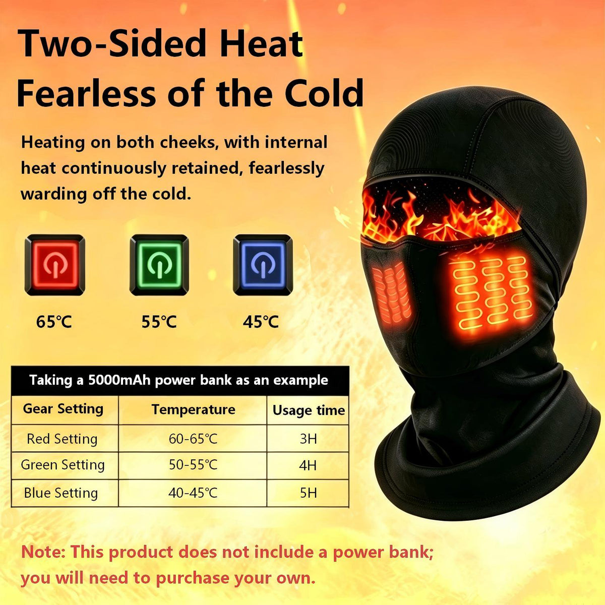 Winter Balaclava Face Mask for Men Women, Heated Balaclava Motorcycle Ski Mask with 3 Temperature Adjustable, Windproof Thermal Fleece Face Mask for Skiing, Snowboarding, Motorcycling, Riding, Black
