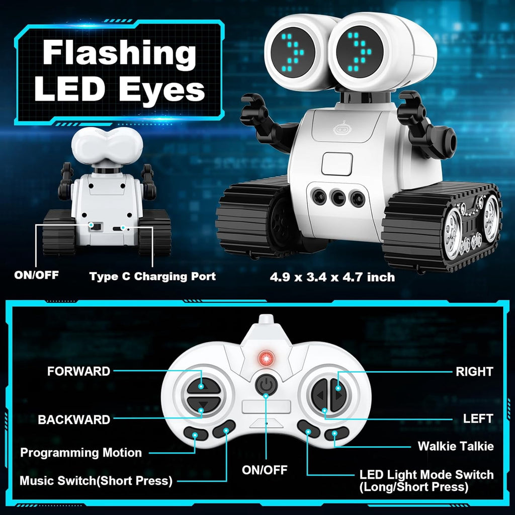 Robot Toys for 3 Years Boys Girls- Robots with Walkie Talkie Function Gesture Sensing Flexible Head & Arms Programming Motion Dance Moves Music & LED Eyes Kids Remote Control Robot Toys Gifts