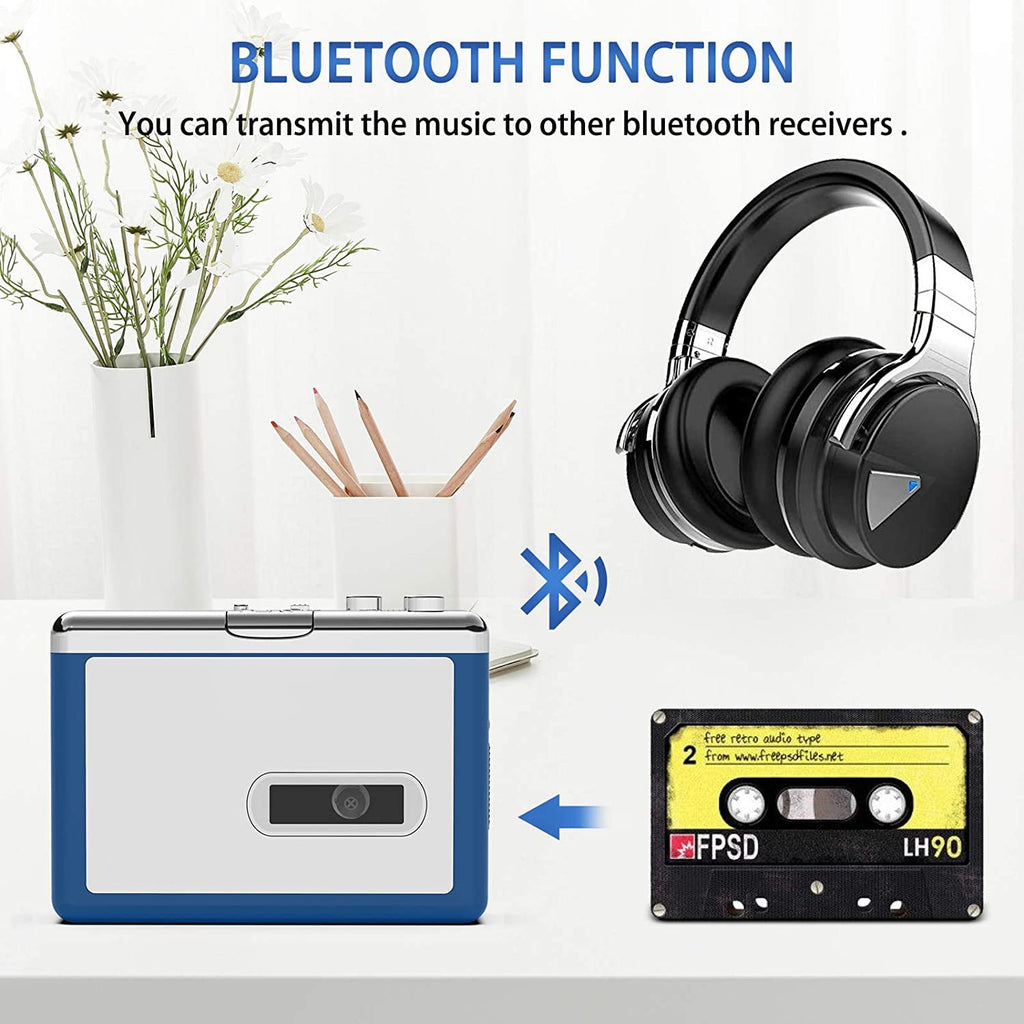 Bluetooth Cassette Player Portable Auto Reverse Tape Player Bluetooth Output to Headphone Speaker Walkmen Tape Player with 3.5mm Jack Headphone Speaker USB Cable