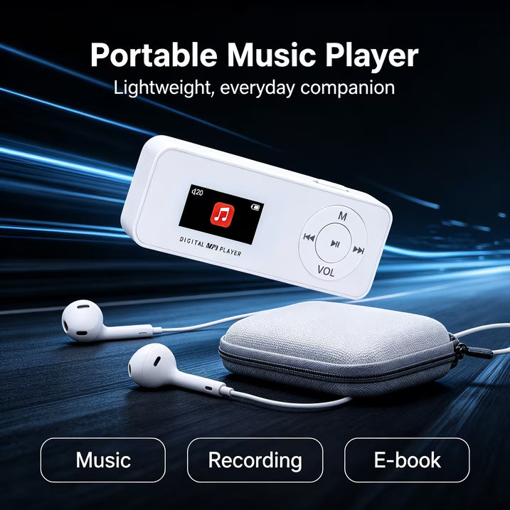MUSICOZY Bluetooth MP3 Player with Built-in Speaker, 1.1 Inch Mini Digital Music Player, Portable Lossless Audio Player, Support TF Card, Voice Recorder, FM Radio for Students, Running, Travel