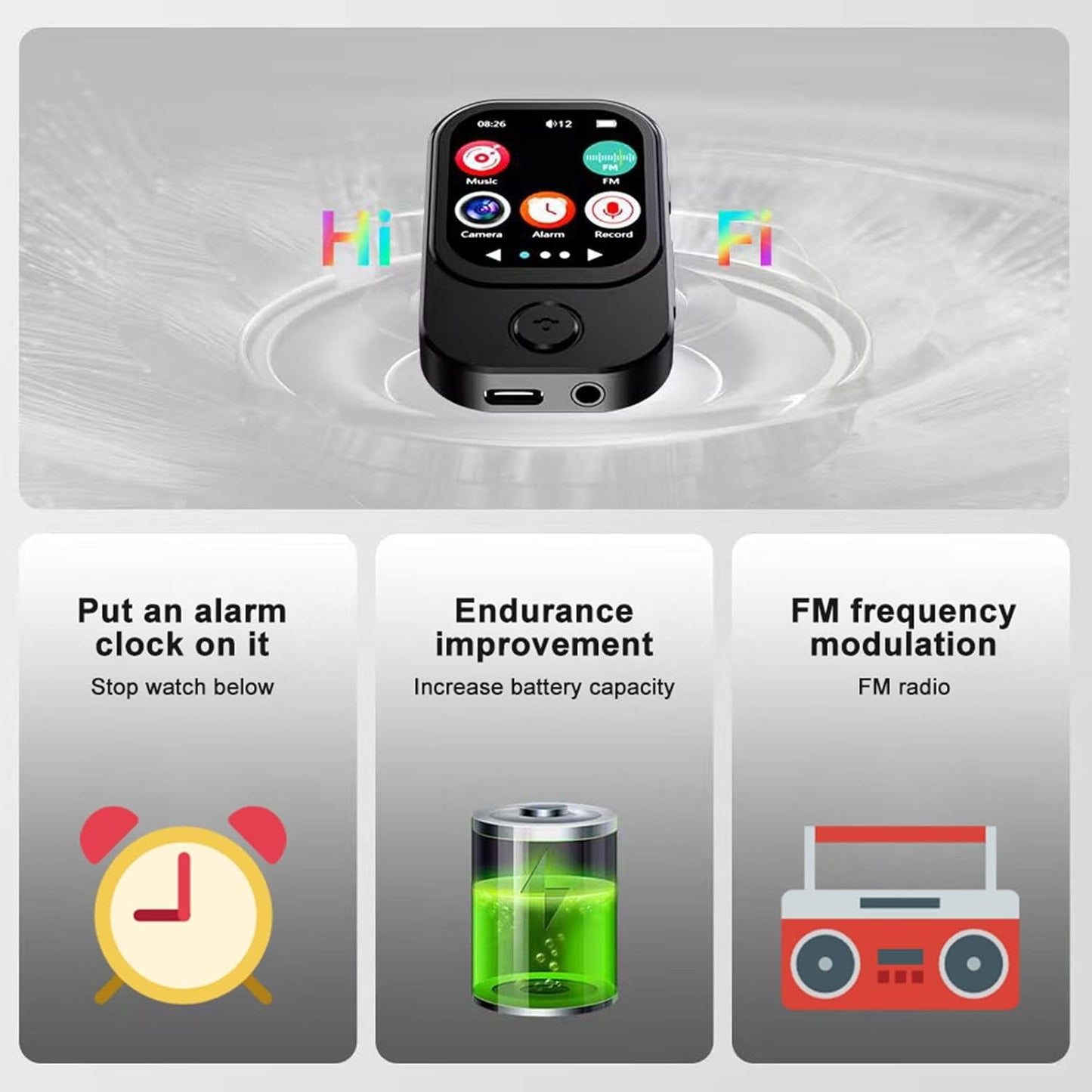 64GB Mini MP3 Player with Camera Bluetooth Mp3 Mp4 Music Player 2.0 IPS Touch Screen Android Player with Speaker FM Radio MP3 Player with E Book Alarm Clock Stopwatch Walkmen Player for Sports Travel