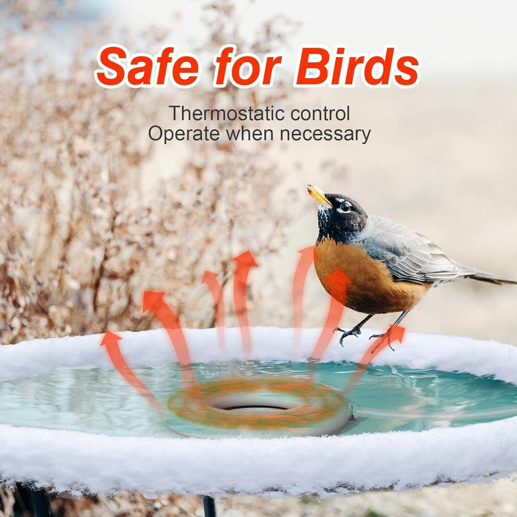 MUSICOZY Bird Bath Heater 70W 120V Automatic Birdbath Deicer for Winter Outdoor Birdbaths and Animal Water Bowls Chicken Coop Water Deicer 48±5°C Thermostat Control for Patio Garden 3.3ft Cord