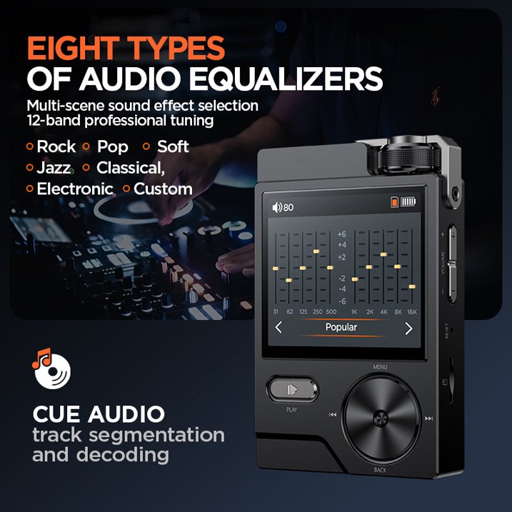 MUSICOZY HiFi MP3 Players, 64GB Lossless High-Resolution Digital Audio Music Player, Portable Audio Player, DSD DAC FLAC Player,192Khz/24bit, Audio Player for Music Enthusiast, Support up to 256GB