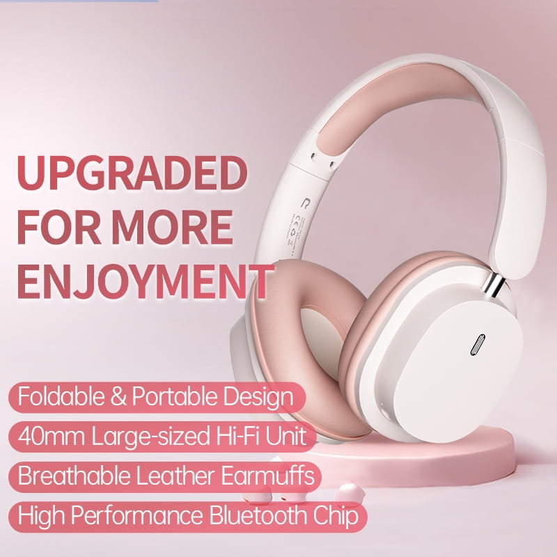 Wireless Bluetooth Headphones Over Ear Hi-Fi Stereo Wireless Headphones Foldable/Wired/Wireless with Microphone/TF Available for TV Travel Home Office Headset Quick Charge 20 Hours Playtime Pink