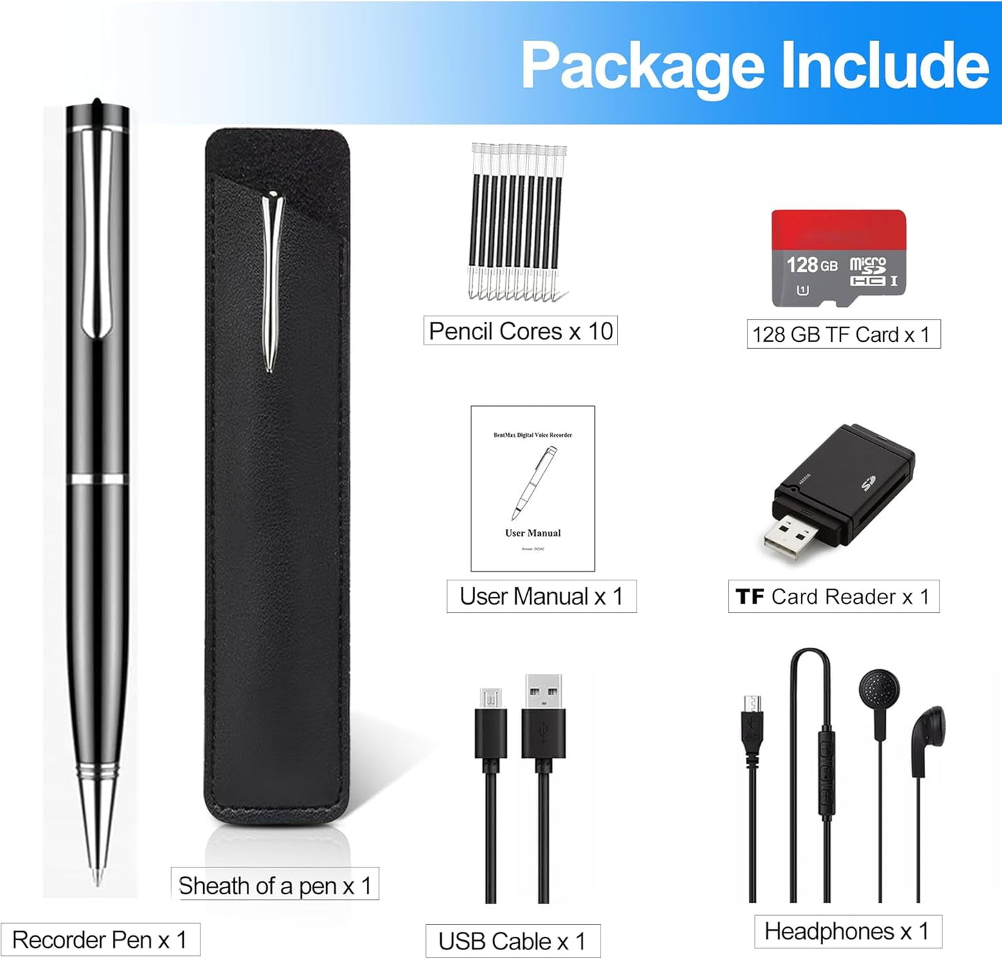 AI Digital Voice Recorder-128GB Voice Activated Recorder with Playback AI-Intelligent Noise Reduction Mp3 Player Voice Activated Sound Audio Tap Recorder Device for Meeting Course Lectures Interviews