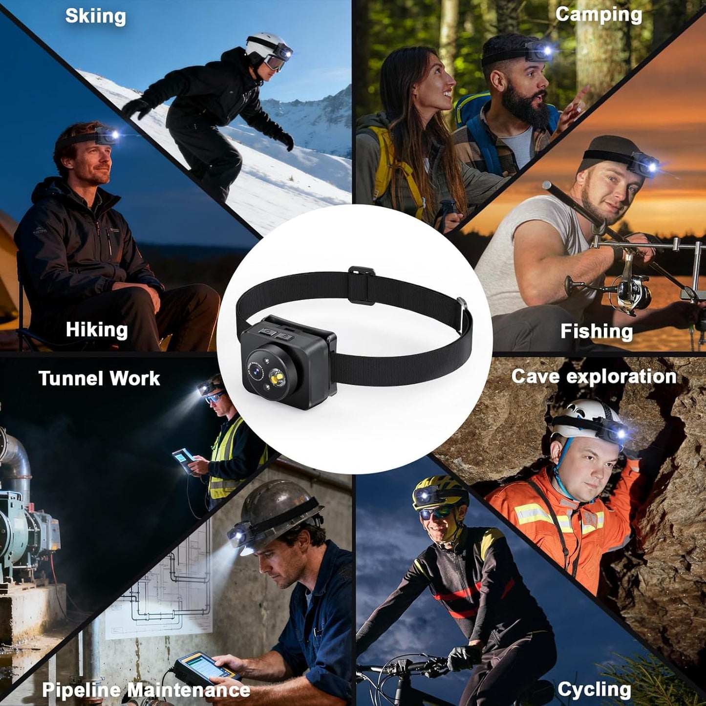 Head-Mounted Camera LED headlamp 1080P HD Body Action Camera Wearable Video Recording Smart Sensing Control Shock-Absorbing Cam Suitable for Nighttime Activities: Electricians Cycling Fishing Hiking