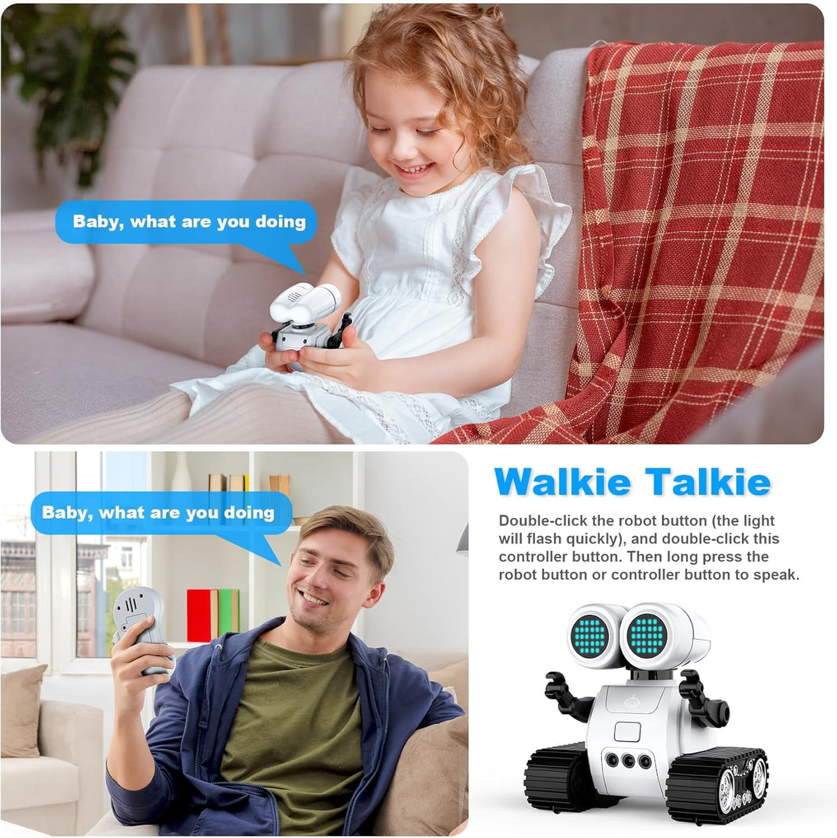 Robot Toys for 3 Years Boys Girls- Robots with Walkie Talkie Function Gesture Sensing Flexible Head & Arms Programming Motion Dance Moves Music & LED Eyes Kids Remote Control Robot Toys Gifts