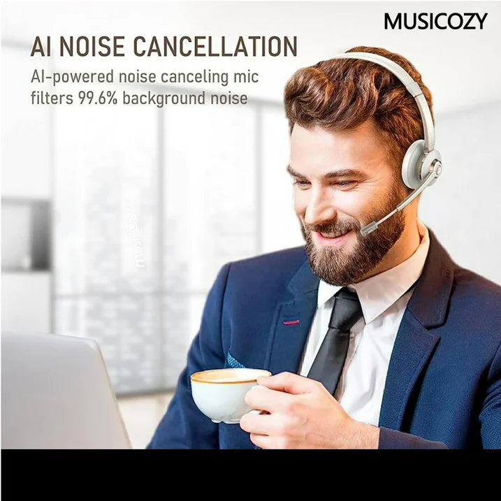 Bluetooth Headset with Microphone, Wireless Headphones with Noise Cancelling Mic, 26hrs talktime, On Ear Headphones with Mic Mute for Mac/Laptop/Zoom/Teams/Call Center/Office/Home Gold