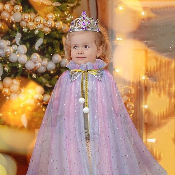 Princess Dress Up kids Costume Props Halloween Christmas gifts 11Pcs Fairy Princess for Toddler Girls Costume Sets Cape Wand Headband Tutu Skirt Jewelry New Year Gifts for Girls3 4 5 6 7 8 Year Old