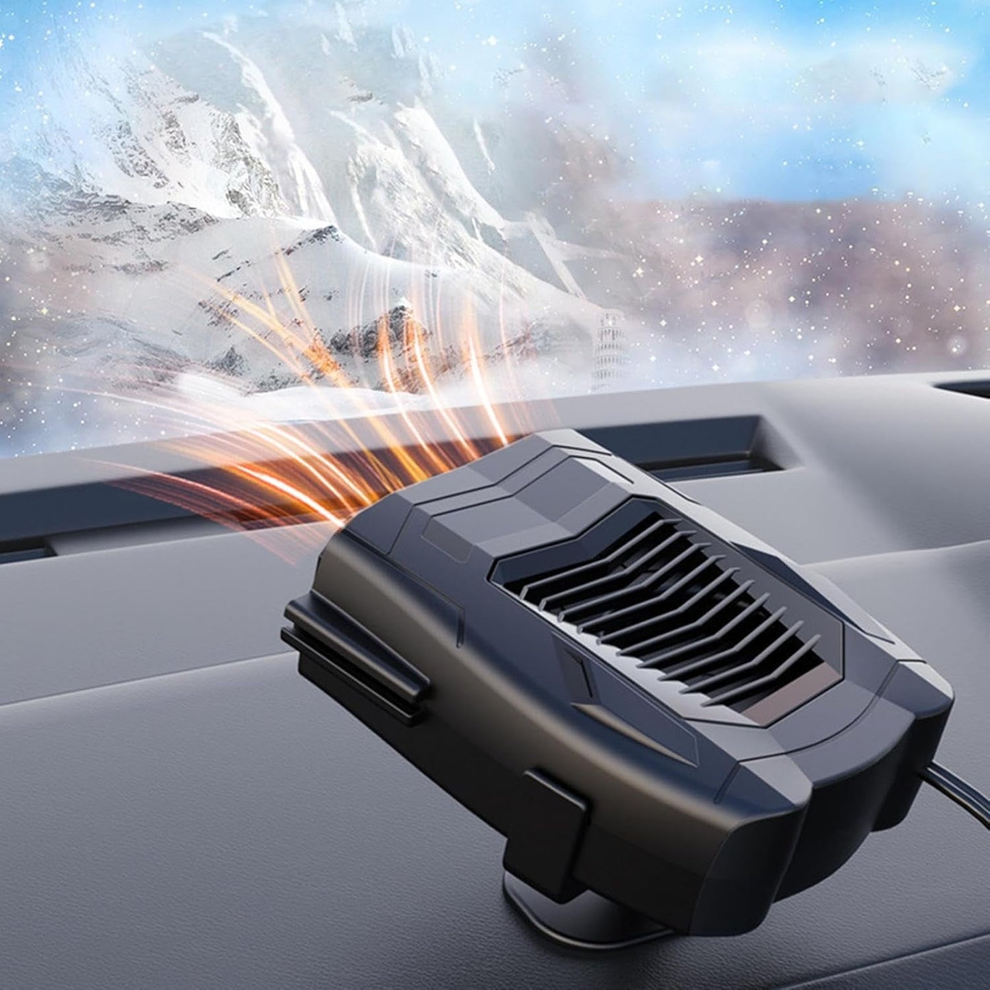 MUSICOZY Car Heater Fan 12v 150w Winter Windshield Defogger and Defroster 2 in 1 Portable Car Fast Heating Cooling Fan Can Heat for Seat with 1.4M Line 360° Rotatable Base Car Heater(Black)