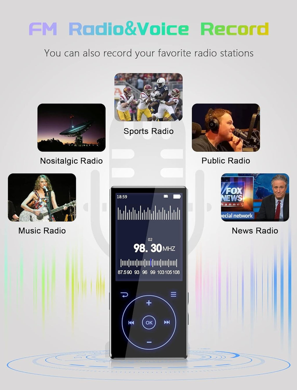 MUSICOZY 96GB MP3 Player with Bluetooth 5.0: Portable Lossless Sound Music Player with HD Speaker 2.4 Screen Voice Recorder FM Radio Touch Buttons 32G Storage+Support up to 64GB for Running Walking